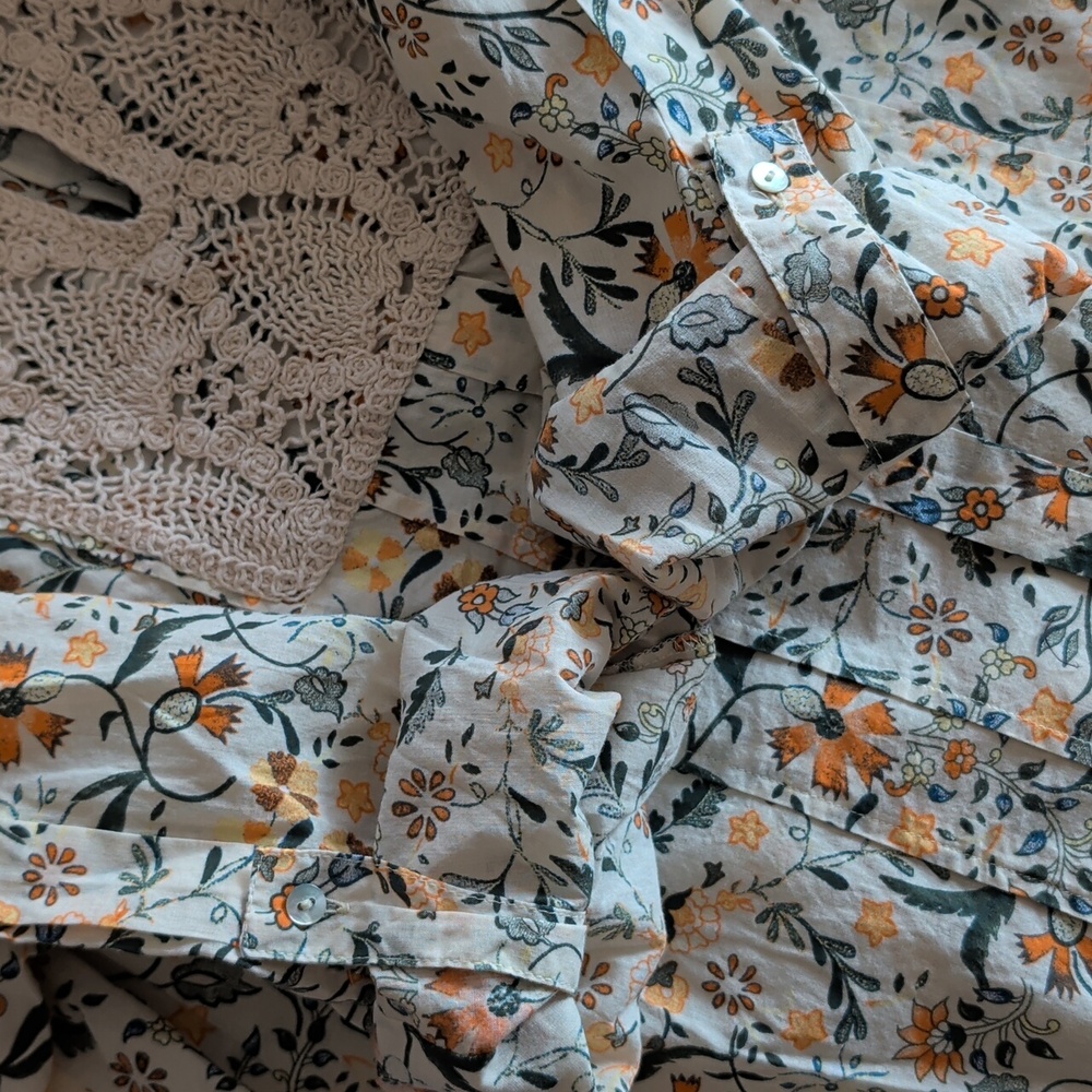Zara Floral Crochet Yoke Blouse - Green & Yellow - Picture 12 of 13